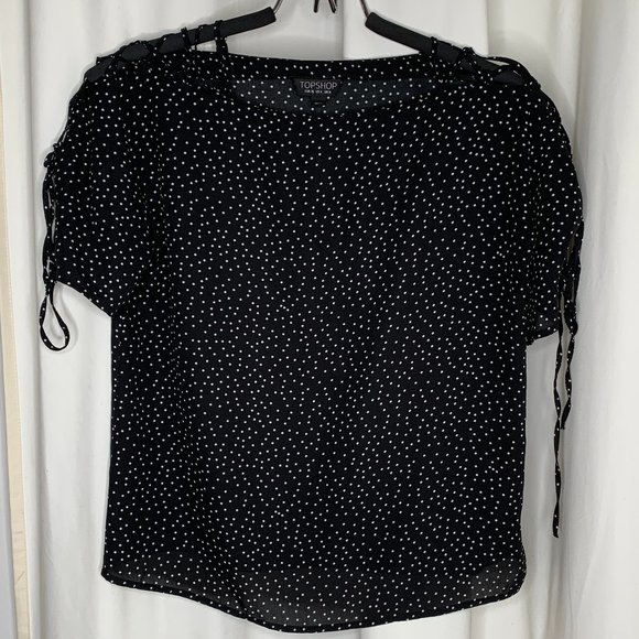Topshop pin dot lace-up shoulders blouse - Picture 1 of 5